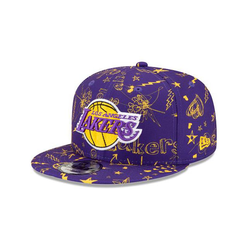 NBA Los Angeles Lakers Doodle 9Fifty Snapback (URN1039) - Purple New Era Caps